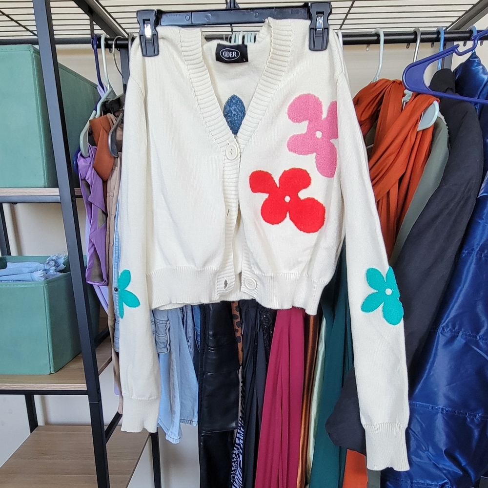CIDER Beige Flower Cardigan
